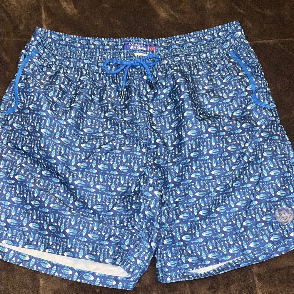 Mr.Swim Blue and White Patterned Swim Trunks